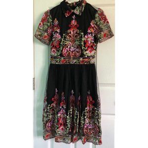 Black Dress With Embroidery Women's Extra Small